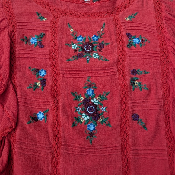 Free People Amy Red Floral Embroidered Bordado Top Medium - Picture 16 of 16